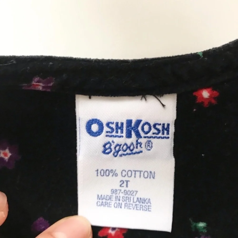 Vintage Oshkosh black velvet floral print dress 2T